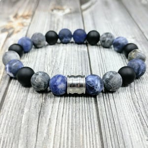 HIP 8&quot;L Stainless Steel 10mm Matte Sodalite, Labradorite and Black Onyx Gemstone Beaded Men&#39;s Women&#39;s Unisex Bracelet - Free Shipping