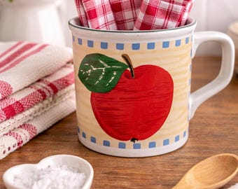 Vintage Tienshan Stoneware Apple Mug: Fruit Harvest Cottagecore Kitchen Decor