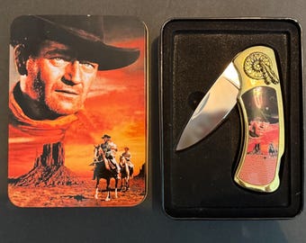 Vintage NEW John Wayne Folding Pocket Knife Tin Commemorative Stainless Steel | Collectible | Memorabilia