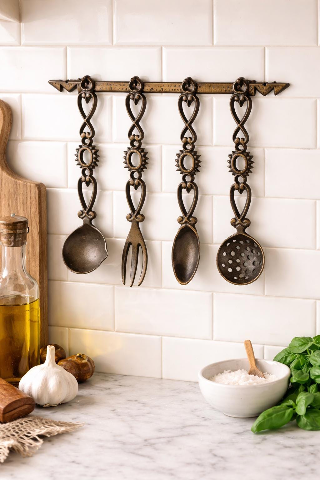 Antique Utensil Rack Vintage Solid Brass Utensil Rack Set, Primitive Farmhouse Kitchen Decor ...
