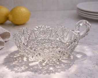 Vintage Westmoreland Glass Nappy Dish | EAPG Hobstar Sunburst Handle Bowl