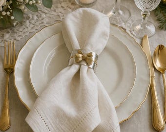 Set of 6 Silver Plated Napkin Rings with Gold Bow Accents – Formal Table Decor