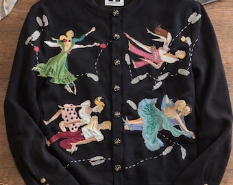 New Storybook Knits Sweater Vest | Whimsical Dancing Couples Applique Cardigan