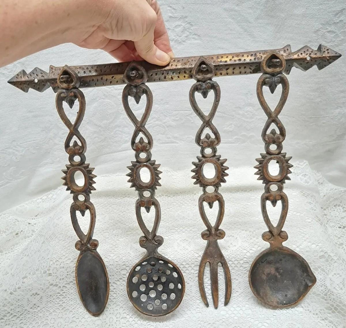 Antique Utensil Rack Vintage Solid Brass Utensil Rack Set, Primitive Farmhouse Kitchen Decor ...