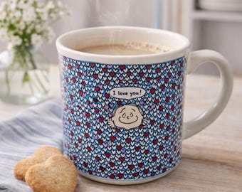 Vintage Dale I Love You Mug: Allover Hearts, 80s Novelty Cup Made in Japan