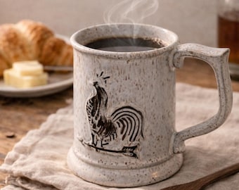 Goss Vermont Studio Pottery Rooster Tankard Mug | Speckled Stoneware Farmhouse Coffee Cup