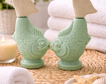 Vintage Avon Jadeite Koi Fish Bottles Set of 2 | 1960s 1970s Coastal Decor