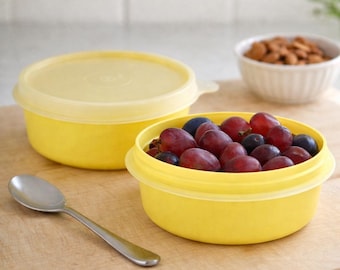 Vintage Tupperware Little Wonders Snack Bowls Set, Neon Yellow 1970s Retro Kitchen Storage