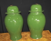 Pair Chinese Porcelain Lidded Urns Temple Jars Kangxi Ceramic