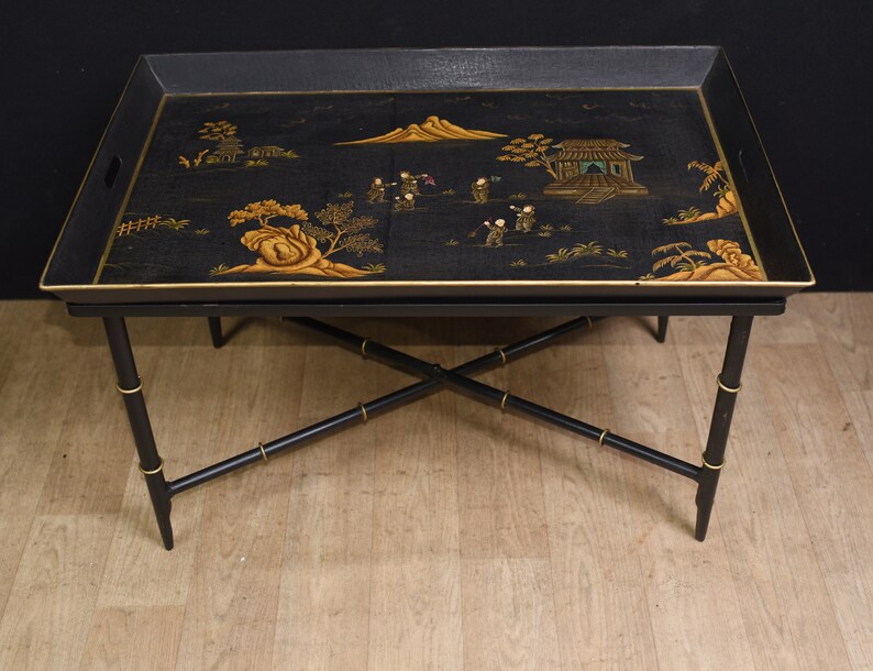 Chinese Black Lacquer Coffee Table Tray Chinoiserie Etsy