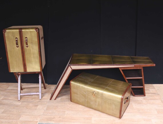 Art Deco Campaign Desk Chest Cabinet Set Writing Table Etsy