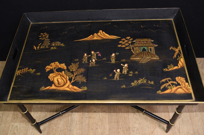 Chinese Black Lacquer Coffee Table Tray Chinoiserie Etsy