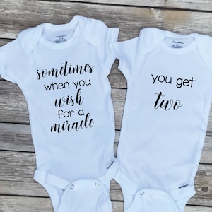 Twin Onesies® - Sometimes When You Wish For a Miracle - IVF Twins Onesies® - Twin Outfits - Twin Boys Gift Idea