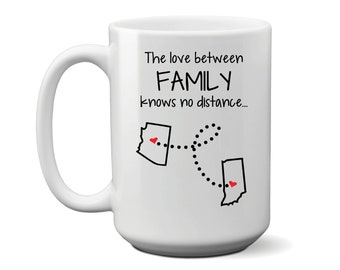 Long Distance Mug - Family Coffee Mug - State to State Mug - Grandma Grandpa Gift - Aunt or Uncle Birthday Gift