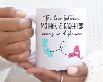 Mother Daughter Long Distance State Mug, All States, Hearts Over Cities, Mother Daughter Gift, Gift from Daughter, Gift from Mom, Cup