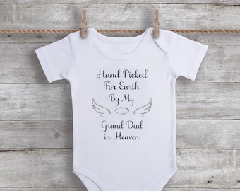 Hand Picked for Earth by My Grand Dad in Heaven Bodysuit - Infant One Piece Bodysuit - Angel Wings