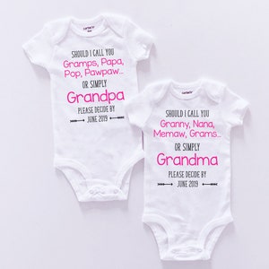 Grandparent Pregnancy Announcement Set - Hello Grandma and Grandpa Bodysuits - It&#39;s A Girl Pink Set