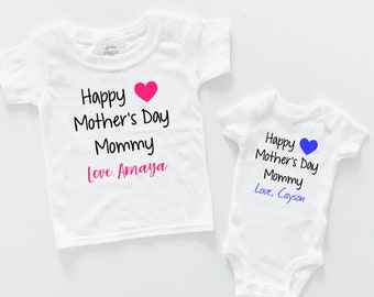 Mothers Day Gift Ideas Sibling Shirt Set - Personalized Happy Mother's Day Mommy Tee Bodysuit - Gift for Mom From Kids