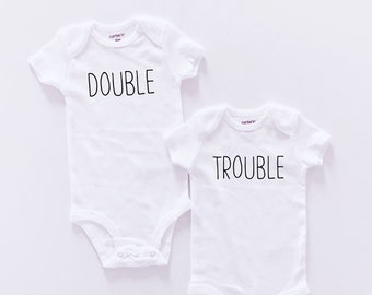 Double Trouble Twin Set - Sibling Photo Prop Bodysuits Baby Shower Gift