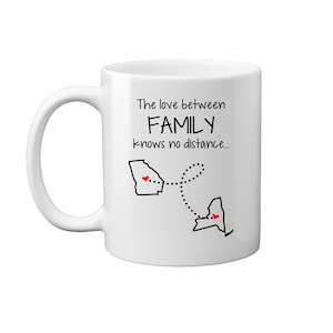 Tasse longue distance pour la famille, oncle tante grand-mère grand-père cadeau État à État - 11 oz tasse à café d’État - Cadeau de déménagement - Noël