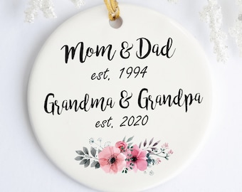 New Grandparents Ornament Pregnancy Announcement, Promoted to Grandma Grandpa, Est Ornament