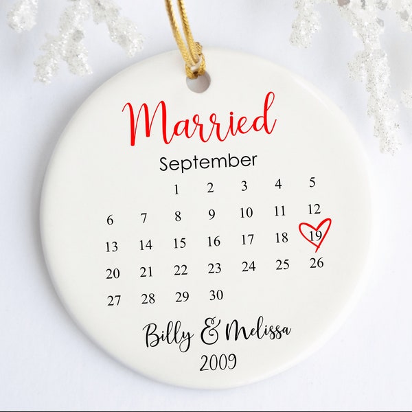 First Christmas Married Calendar Ornament, Wedding Gift For Couple, Engagement Gift, Bridal Shower