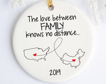 Country or State Family Ornament, Love Between Knows no Distance, Countries Ornament