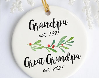 Grandpa to Great Grandpa Pregnancy Announcement Ornament, Promoted to Great Papa