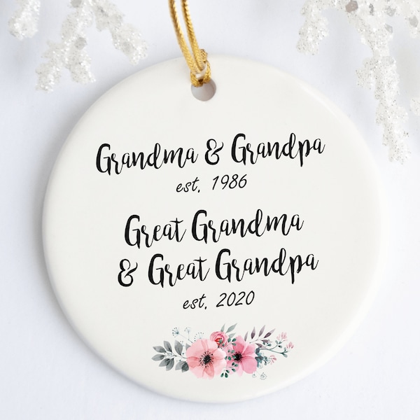 Great Grandparents Ornament Pregnancy Announcement, Promoted to Great Grandma Grandpa, Est Ornament