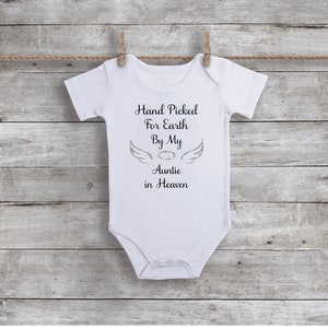 Hand Picked for Earth by My Auntie in Heaven Bodysuit - Aunt Remembrance Infant One Piece Bodysuit - Angel Wings