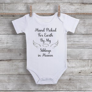 Hand Picked for Earth by My Siblings in Heaven Bodysuit - Infant One Piece Bodysuit - Angel Wings - Rainbow Baby - Sibling In Heaven