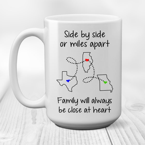 Long Distance Family Coffee Mug, State Design, Friends Gift
