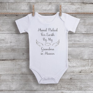 Hand Picked for Earth by My Grandma in Heaven Bodysuit - Infant One Piece Bodysuit - Angel Wings