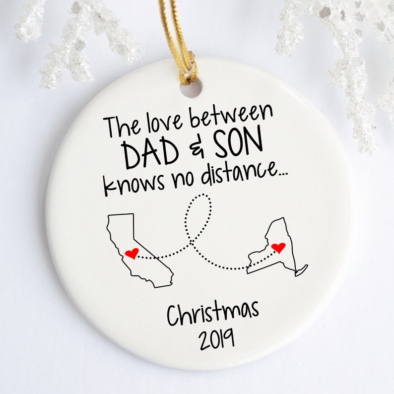 Gift For Dad from Daughter Long Distance Ornament Father Daughter State to State Going Away Gift Any Title and states DAD & SON