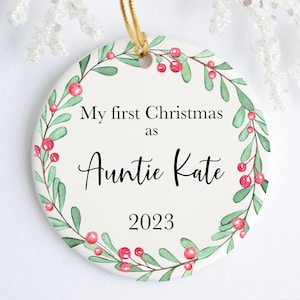 New Auntie Christmas Ornament, First Christmas as Aunt, Custom Christmas Ornament, Personalizable Name