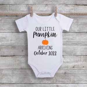 Our Little Pumpkin Pregnancy Announcement Shirt, Fall Grandparent Pregnancy Reveal Photo Prop Ideas Personalized