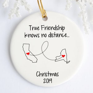 True Friendship knows no Distance Ornament, Best Friends Gift, Long Distance BFF Idea