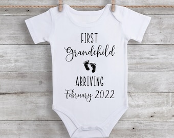 First Grandchild Pregnancy Announcement Bodysuit, Reveal to Grandparents, Custom name and dates