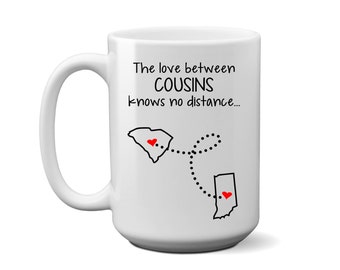 Cousins Gift Coffee Mug - State to State Mug - Best Friends Gift - Long Distance Map Mug