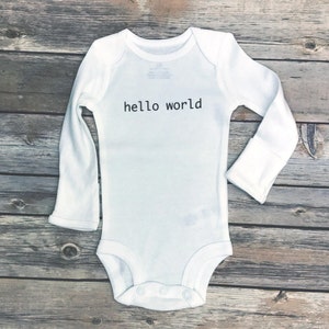 Hello World Bodysuit Newborn Outfit New baby Gift Baby Shower Gift Photo Prop Ideas image 1