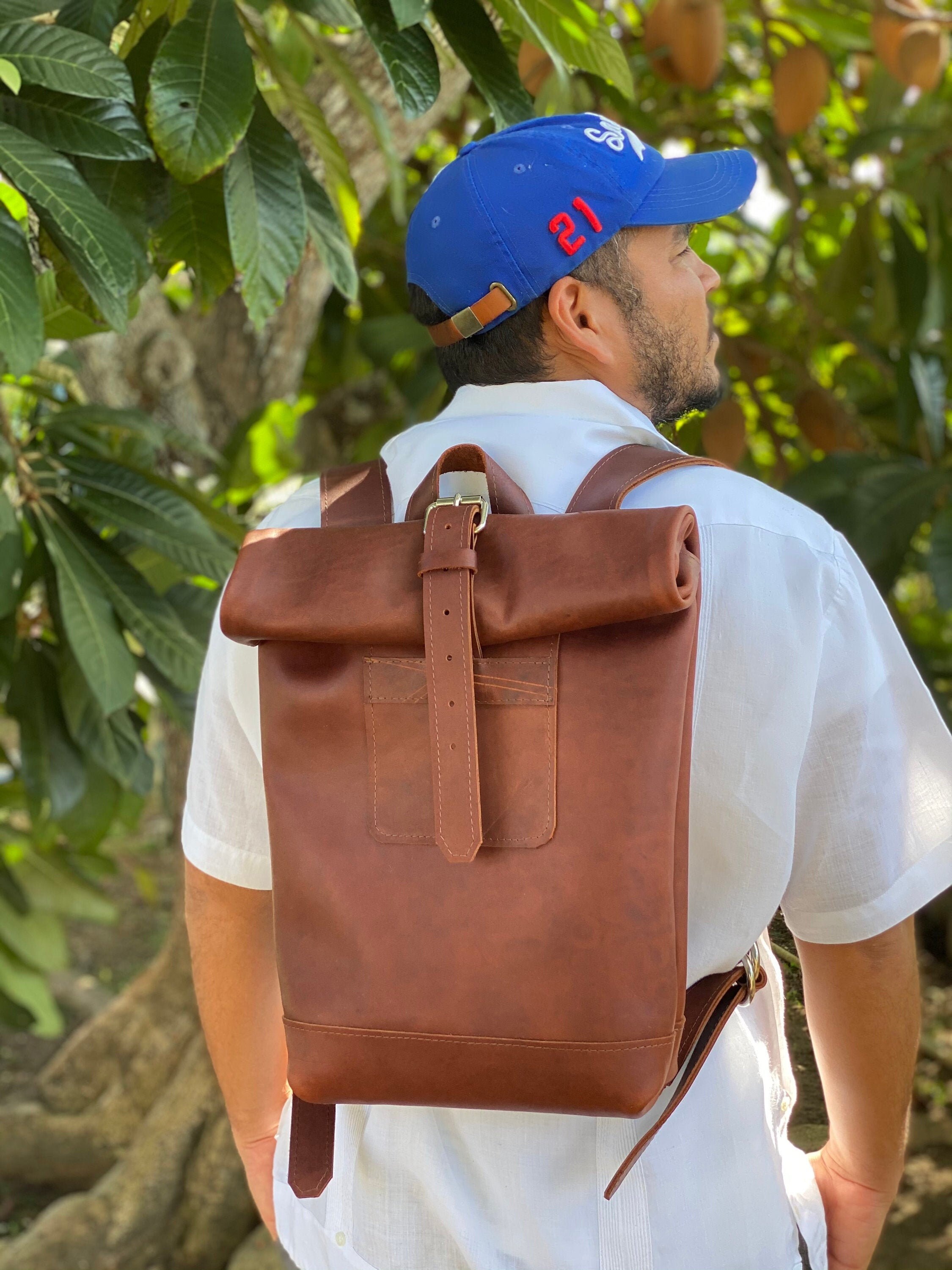 baseball leather backpack