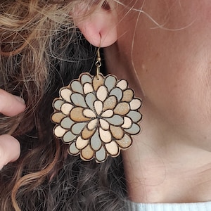 Unique Flower Wood Earrings - Colorful Boho Earrings Handmade Jewelry for Women