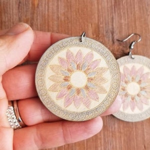 Wood Earring, Bohemian Wooden Earrings, Mandala Wood Earrings, Wood Earrings for Women, Lightweight Dangle Earrings, Christmas Gift Ideas