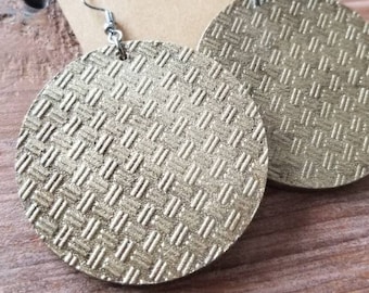 Basket Weave Wood Earrings - Champagne Gold Boho Dangles