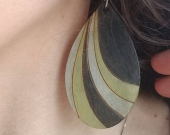 Stripe Teardrop Earrings: Hand painted Wood Dangles, Metallic &  Lightweight