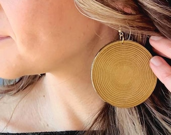 Statement Gold Earrings - Big Boho Style for Women -Unique Wood Earrings