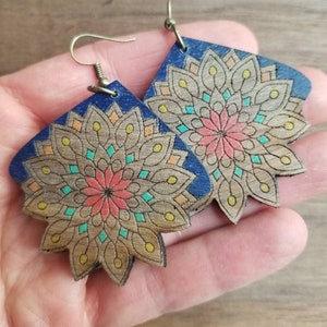 Handcrafted Hippie Wooden Earrings - Colorful Flower Earrings - Unique Earring Gifts
