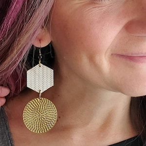 Hexagon Gold Earrings - Stylish Boho Dangles- Customizable Statement Earrings for Women