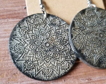 Wood Earrings, Large Dangle Earrings, Mandala Earrings, Diffuser Earrings for Women, Lightweight Wood Earrings for Women, Wood Boho Earrings