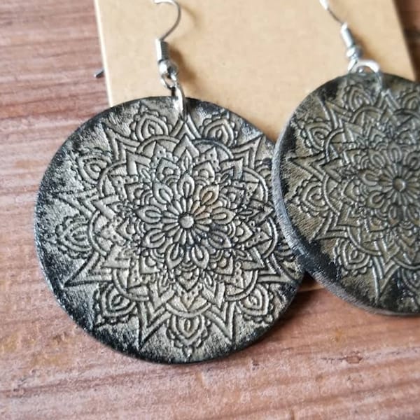 Wood Earrings, Large Dangle Earrings, Mandala Earrings, Diffuser Earrings for Women, Lightweight Wood Earrings for Women, Wood Boho Earrings